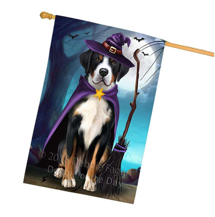 Happy Halloween Trick or Treat Greater Swiss Mountain Dog Witch House Flag FLG52645