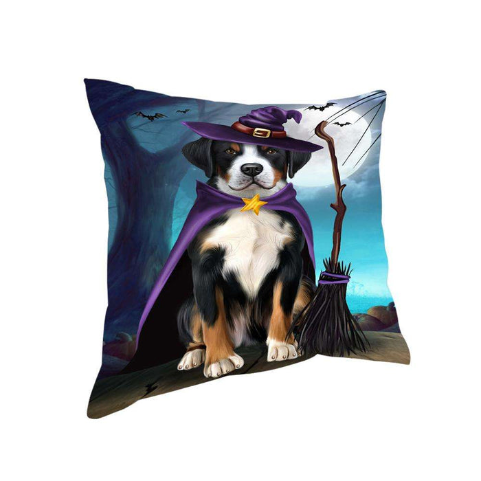 Happy Halloween Trick or Treat Greater Swiss Mountain Dog Witch Pillow PIL66412