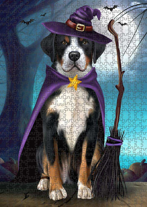 Happy Halloween Trick or Treat Greater Swiss Mountain Dog Witch Puzzle with Photo Tin PUZL61623