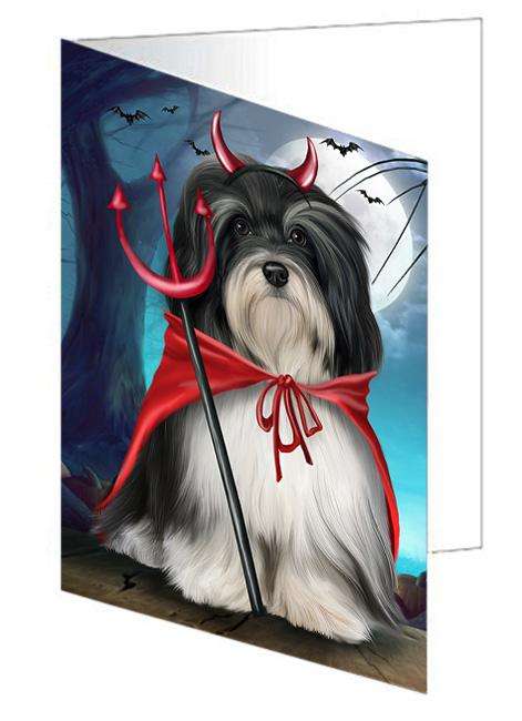 Happy Halloween Trick or Treat Havanese Dog Handmade Artwork Assorted Pets Greeting Cards and Note Cards with Envelopes for All Occasions and Holiday Seasons GCD67913
