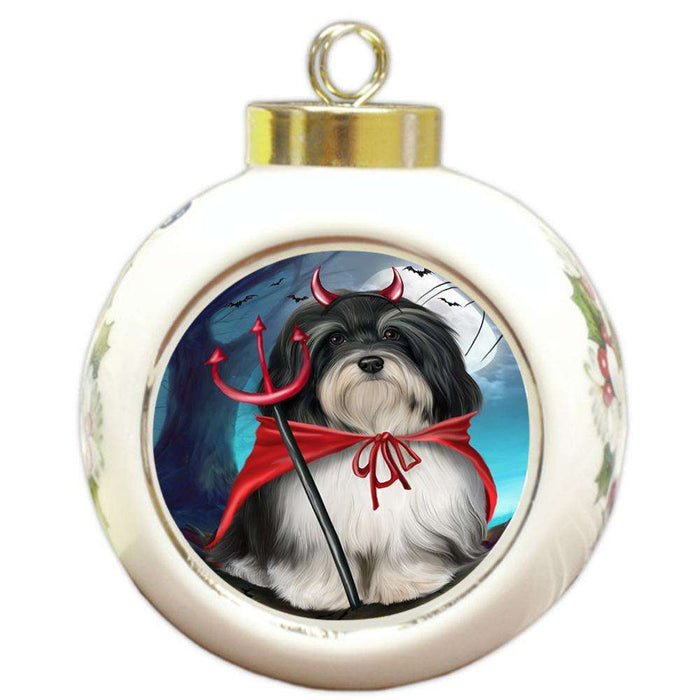 Happy Halloween Trick or Treat Havanese Dog Round Ball Christmas Ornament RBPOR54628