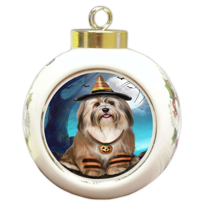 Happy Halloween Trick or Treat Havanese Dog Round Ball Christmas Ornament RBPOR54629