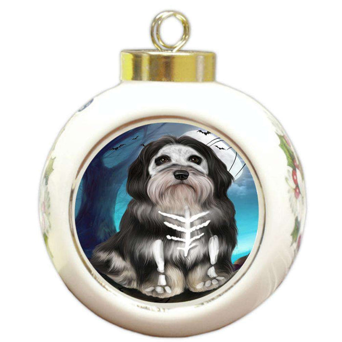 Happy Halloween Trick or Treat Havanese Dog Round Ball Christmas Ornament RBPOR54630