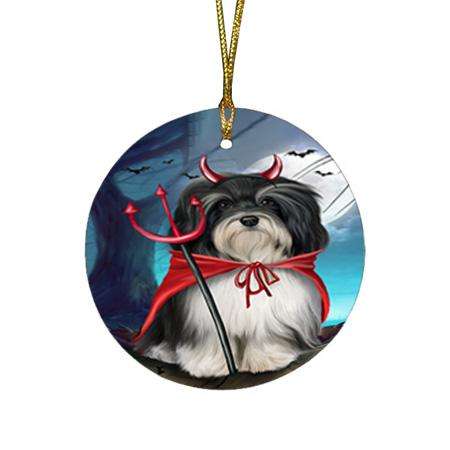 Happy Halloween Trick or Treat Havanese Dog Round Flat Christmas Ornament RFPOR54619