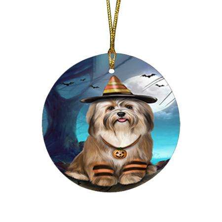 Happy Halloween Trick or Treat Havanese Dog Round Flat Christmas Ornament RFPOR54620
