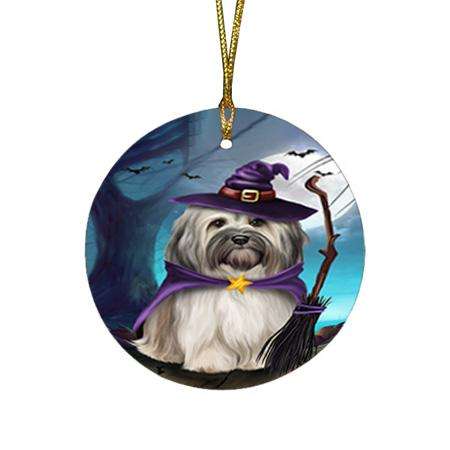 Happy Halloween Trick or Treat Havanese Dog Round Flat Christmas Ornament RFPOR54622