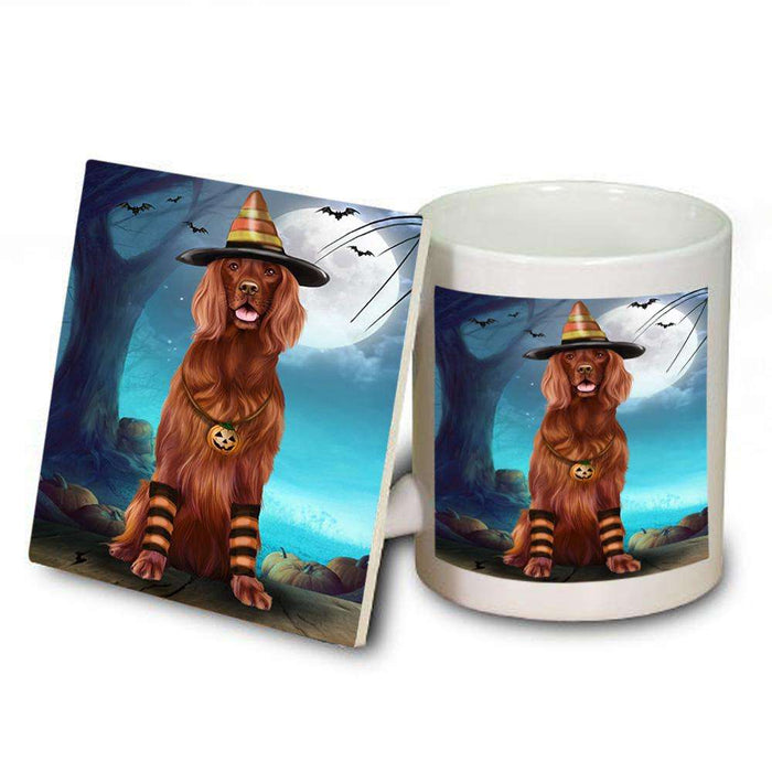 Happy Halloween Trick or Treat Irish Setter Dog Candy Corn Mug and Coaster Set MUC52500