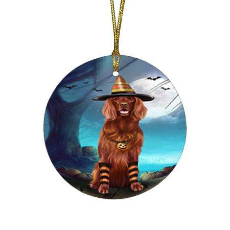 Happy Halloween Trick or Treat Irish Setter Dog Candy Corn Round Flat Christmas Ornament RFPOR52499