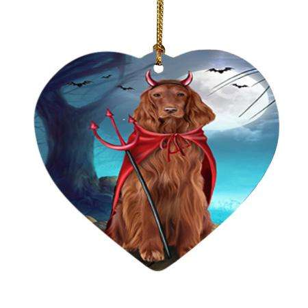 Happy Halloween Trick or Treat Irish Setter Dog Devil Heart Christmas Ornament HPOR52527