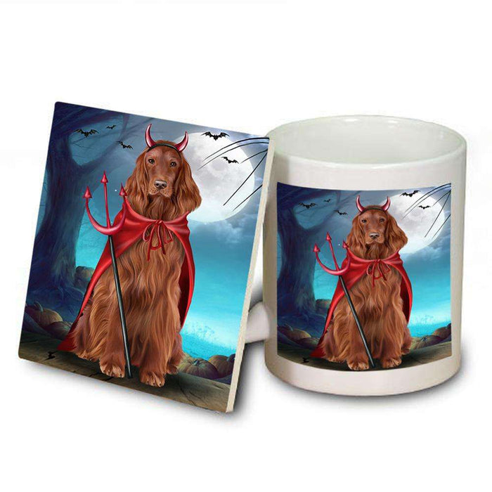 Happy Halloween Trick or Treat Irish Setter Dog Devil Mug and Coaster Set MUC52519