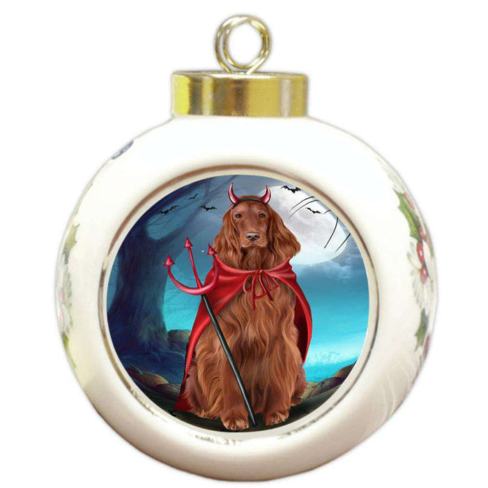 Happy Halloween Trick or Treat Irish Setter Dog Devil Round Ball Christmas Ornament RBPOR52527