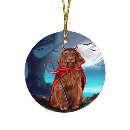 Happy Halloween Trick or Treat Irish Setter Dog Devil Round Flat Christmas Ornament RFPOR52518