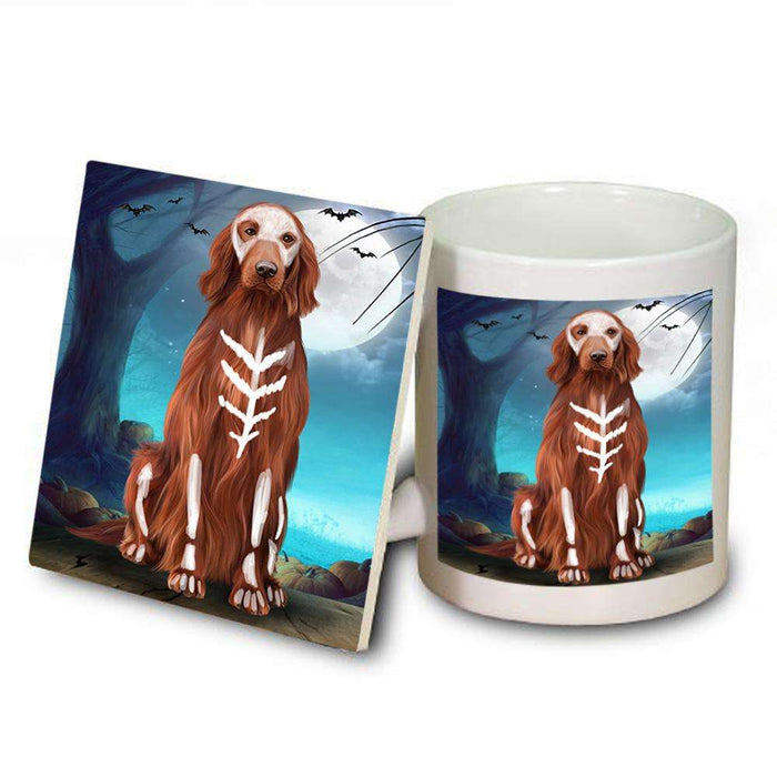 Happy Halloween Trick or Treat Irish Setter Dog Skeleton Mug and Coaster Set MUC52538