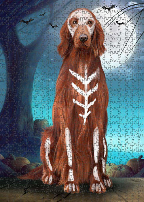 Happy Halloween Trick or Treat Irish Setter Dog Skeleton Puzzle with Photo Tin PUZL61569