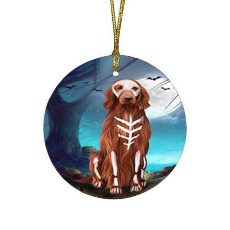 Happy Halloween Trick or Treat Irish Setter Dog Skeleton Round Flat Christmas Ornament RFPOR52537
