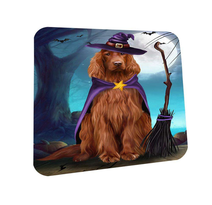 Happy Halloween Trick or Treat Irish Setter Dog Witch Coasters Set of 4 CST52524