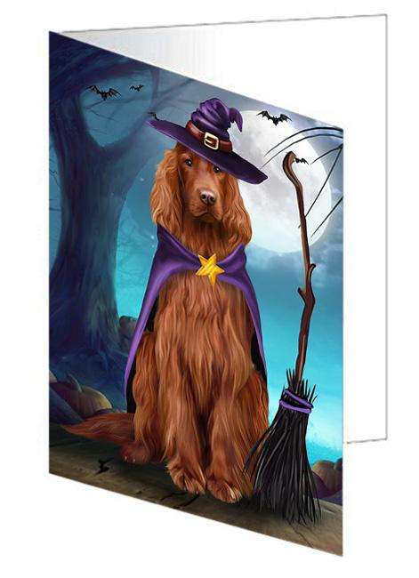 Happy Halloween Trick or Treat Irish Setter Dog Witch Handmade Artwork Assorted Pets Greeting Cards and Note Cards with Envelopes for All Occasions and Holiday Seasons GCD61724