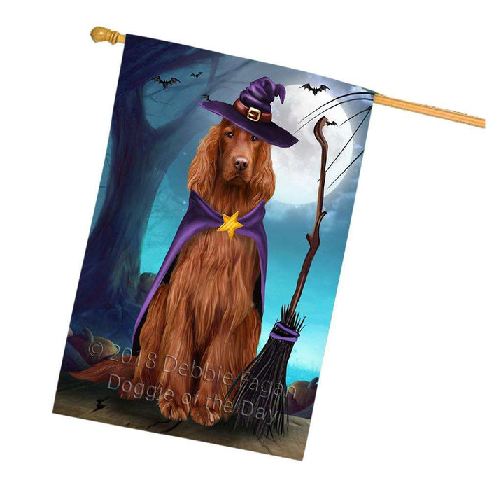 Happy Halloween Trick or Treat Irish Setter Dog Witch House Flag FLG52646