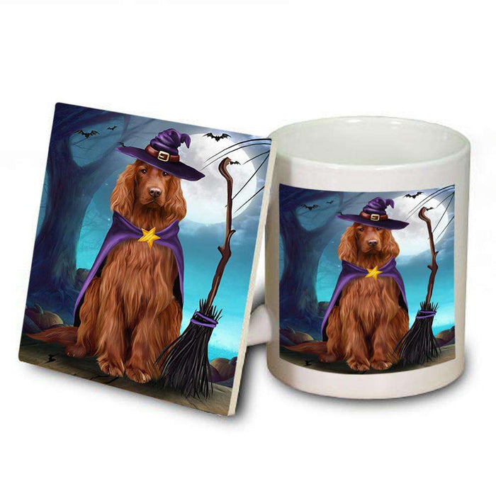 Happy Halloween Trick or Treat Irish Setter Dog Witch Mug and Coaster Set MUC52557