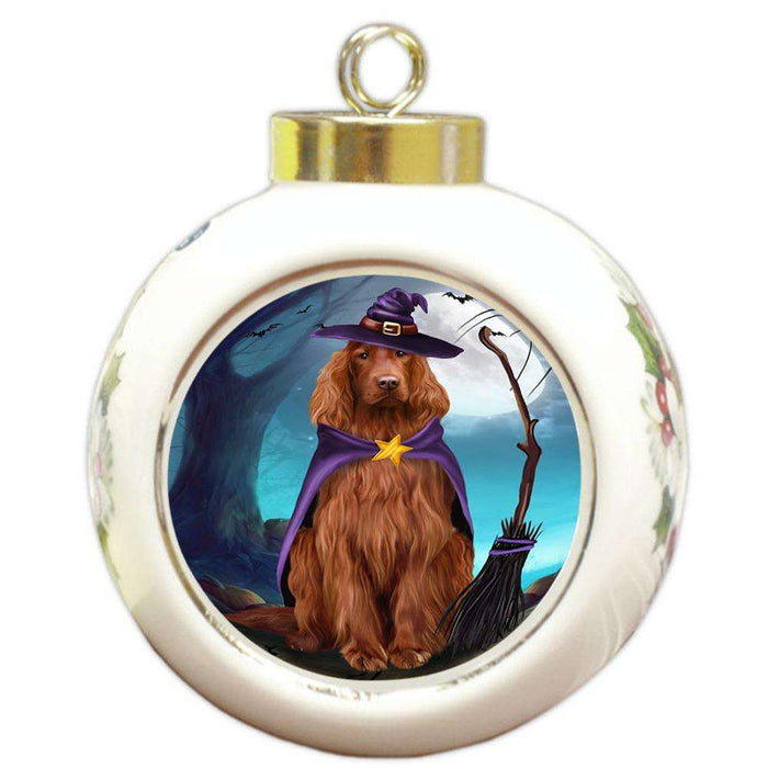 Happy Halloween Trick or Treat Irish Setter Dog Witch Round Ball Christmas Ornament RBPOR52565