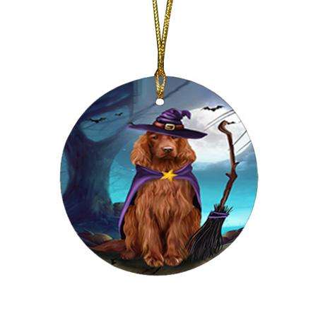Happy Halloween Trick or Treat Irish Setter Dog Witch Round Flat Christmas Ornament RFPOR52556
