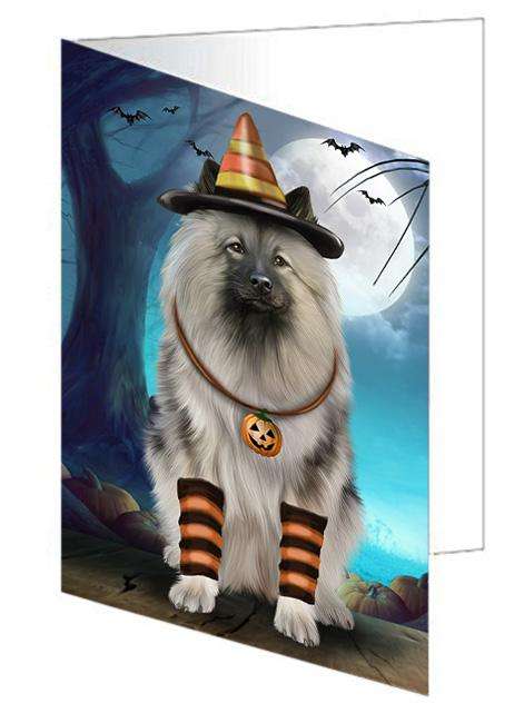 Happy Halloween Trick or Treat Keeshond Dog Candy Corn Handmade Artwork Assorted Pets Greeting Cards and Note Cards with Envelopes for All Occasions and Holiday Seasons GCD61556