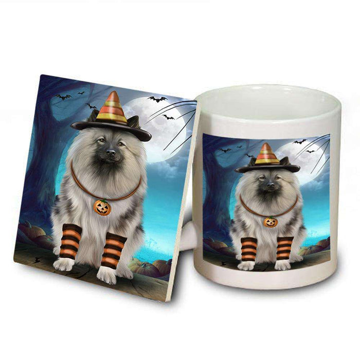 Happy Halloween Trick or Treat Keeshond Dog Candy Corn Mug and Coaster Set MUC52501