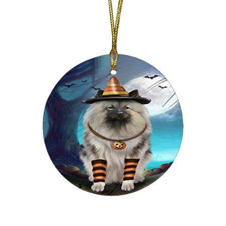 Happy Halloween Trick or Treat Keeshond Dog Candy Corn Round Flat Christmas Ornament RFPOR52500