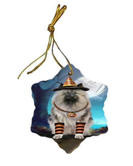 Happy Halloween Trick or Treat Keeshond Dog Candy Corn Star Porcelain Ornament SPOR52500