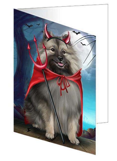 Happy Halloween Trick or Treat Keeshond Dog Devil Handmade Artwork Assorted Pets Greeting Cards and Note Cards with Envelopes for All Occasions and Holiday Seasons GCD61613