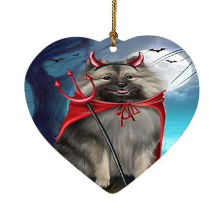 Happy Halloween Trick or Treat Keeshond Dog Devil Heart Christmas Ornament HPOR52528
