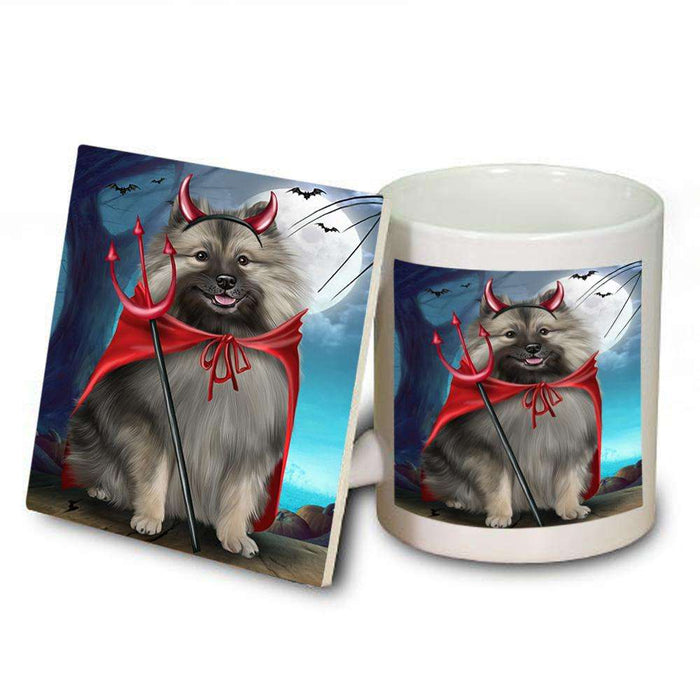 Happy Halloween Trick or Treat Keeshond Dog Devil Mug and Coaster Set MUC52520