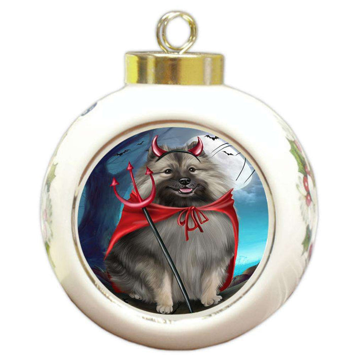 Happy Halloween Trick or Treat Keeshond Dog Devil Round Ball Christmas Ornament RBPOR52528