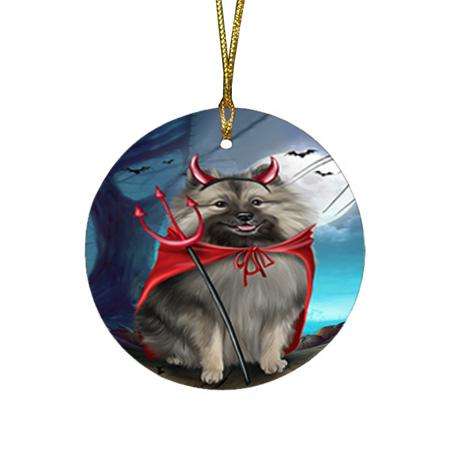 Happy Halloween Trick or Treat Keeshond Dog Devil Round Flat Christmas Ornament RFPOR52519