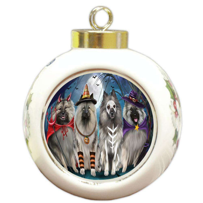 Happy Halloween Trick or Treat Keeshond Dog Round Ball Christmas Ornament RBPOR52585