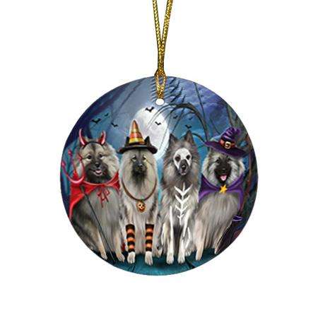 Happy Halloween Trick or Treat Keeshond Dog Round Flat Christmas Ornament RFPOR52576