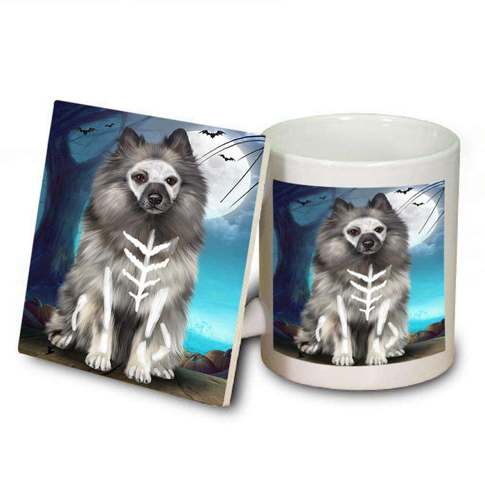Happy Halloween Trick or Treat Keeshond Dog Skeleton Mug and Coaster Set MUC52539