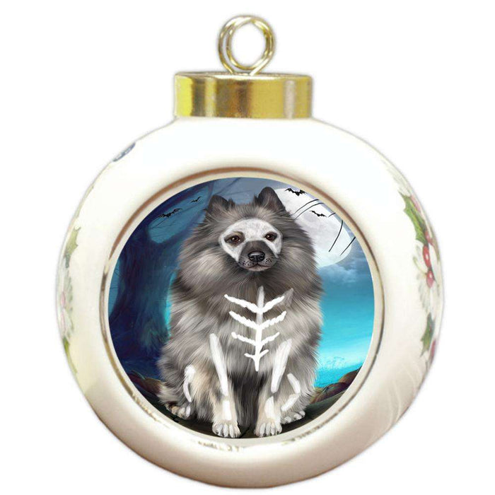 Happy Halloween Trick or Treat Keeshond Dog Skeleton Round Ball Christmas Ornament RBPOR52547