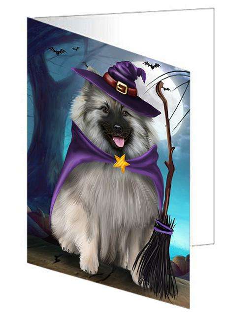 Happy Halloween Trick or Treat Keeshond Dog Witch Handmade Artwork Assorted Pets Greeting Cards and Note Cards with Envelopes for All Occasions and Holiday Seasons GCD61727