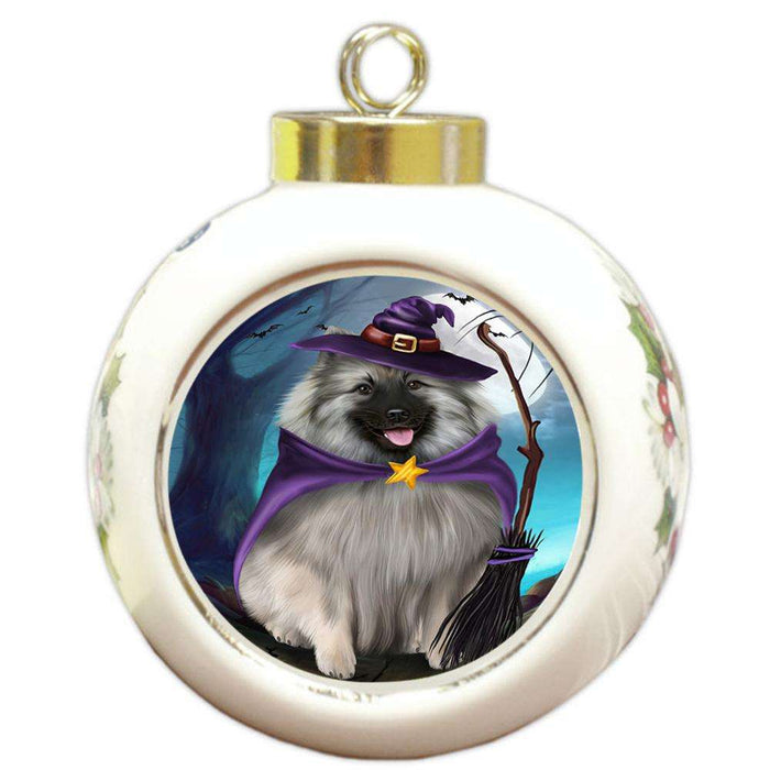 Happy Halloween Trick or Treat Keeshond Dog Witch Round Ball Christmas Ornament RBPOR52566
