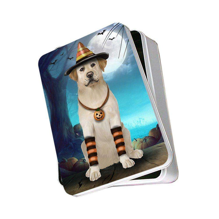 Happy Halloween Trick or Treat Labrador Retriever Dog Candy Corn Photo Storage Tin
