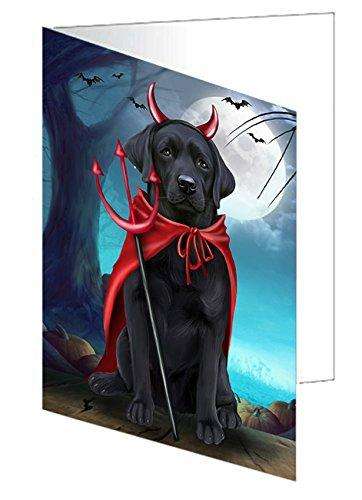 Happy Halloween Trick or Treat Labrador Retriever Dog Devil Handmade Artwork Assorted Pets Greeting Cards and Note Cards with Envelopes for All Occasions and Holiday Seasons