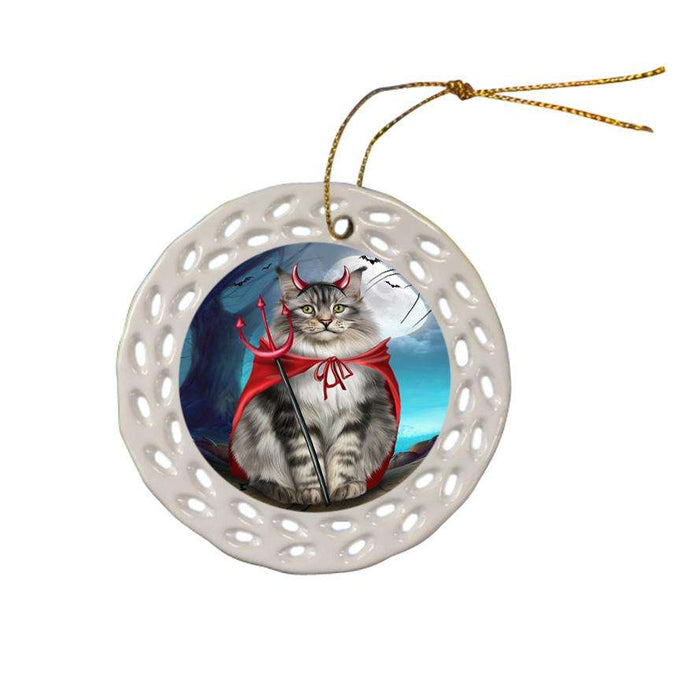 Happy Halloween Trick or Treat Maine Coon Cat Ceramic Doily Ornament DPOR54632
