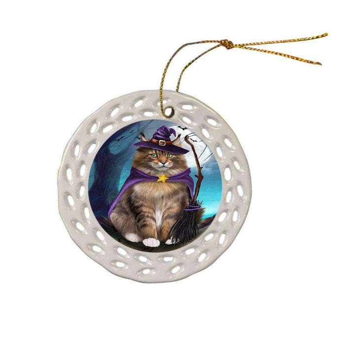 Happy Halloween Trick or Treat Maine Coon Cat Ceramic Doily Ornament DPOR54635