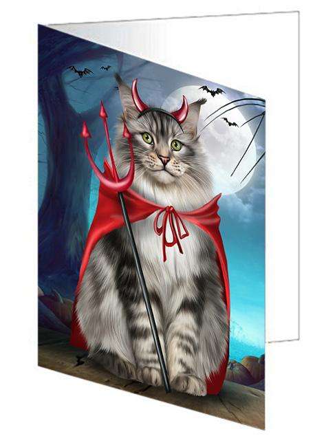Happy Halloween Trick or Treat Maine Coon Cat Handmade Artwork Assorted Pets Greeting Cards and Note Cards with Envelopes for All Occasions and Holiday Seasons GCD67925