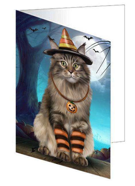 Happy Halloween Trick or Treat Maine Coon Cat Handmade Artwork Assorted Pets Greeting Cards and Note Cards with Envelopes for All Occasions and Holiday Seasons GCD67928