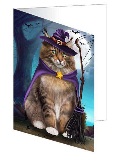 Happy Halloween Trick or Treat Maine Coon Cat Handmade Artwork Assorted Pets Greeting Cards and Note Cards with Envelopes for All Occasions and Holiday Seasons GCD67934
