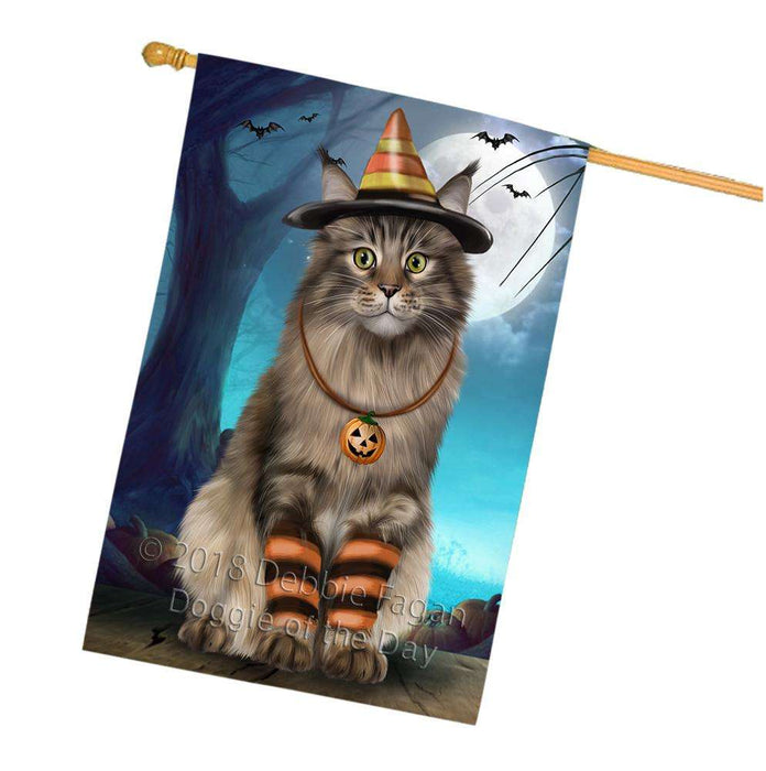 Happy Halloween Trick or Treat Maine Coon Cat House Flag FLG54831