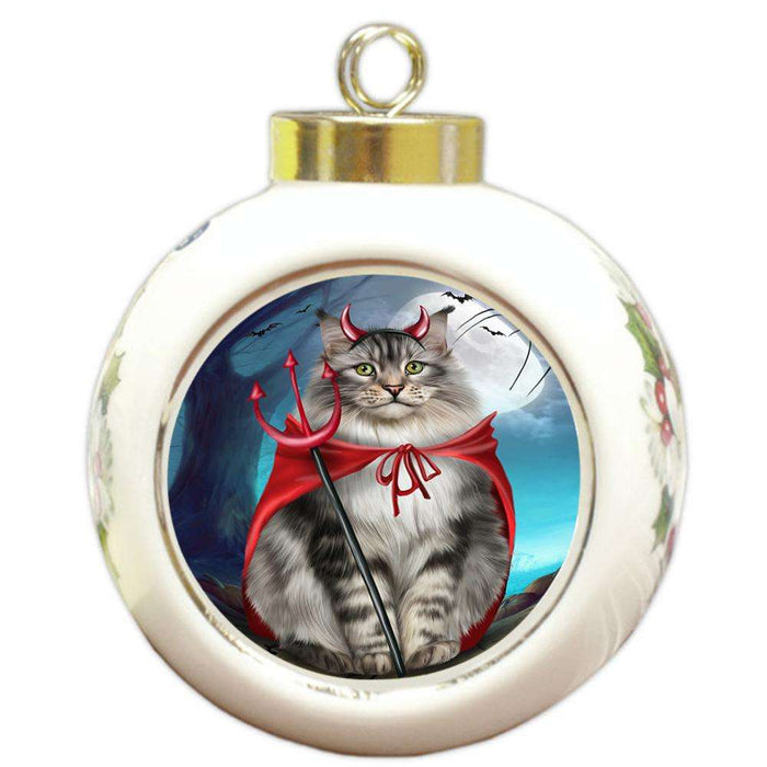 Happy Halloween Trick or Treat Maine Coon Cat Round Ball Christmas Ornament RBPOR54632