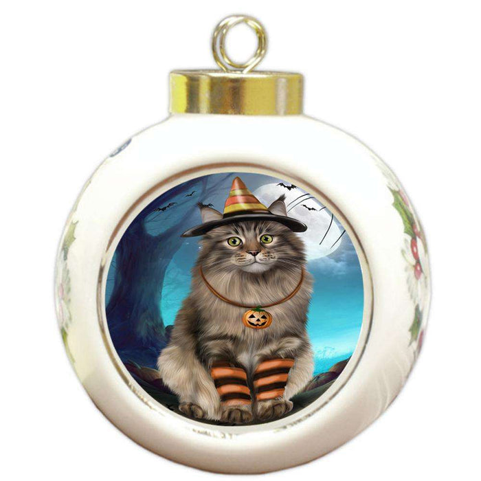 Happy Halloween Trick or Treat Maine Coon Cat Round Ball Christmas Ornament RBPOR54633